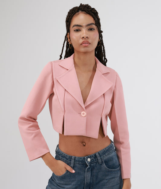 Double Collar Cropped Blazer